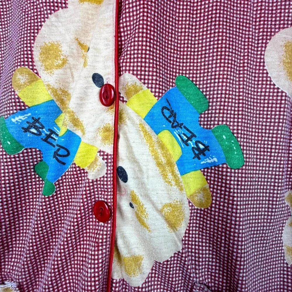 Vintage YUJinxiang Pajama Top Womens XL Red Gingham Bear Rabbit Button Front